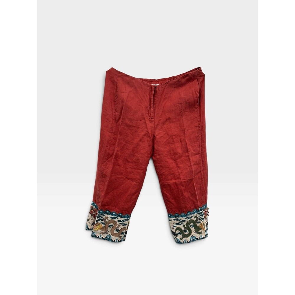 Citron Santa Monica  XL 100% Line Cropped Printed Trim Pants Pull On button zipp - Picture 12 of 14